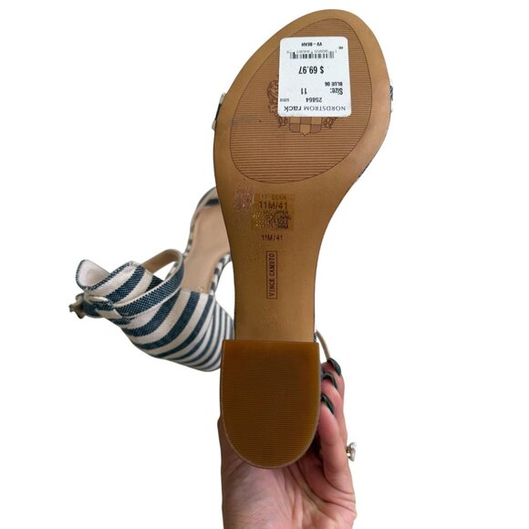 VINCE CAMUTO Blue White Striped Sandals Heels Size 11 NEW NWOB - Picture 4 of 9